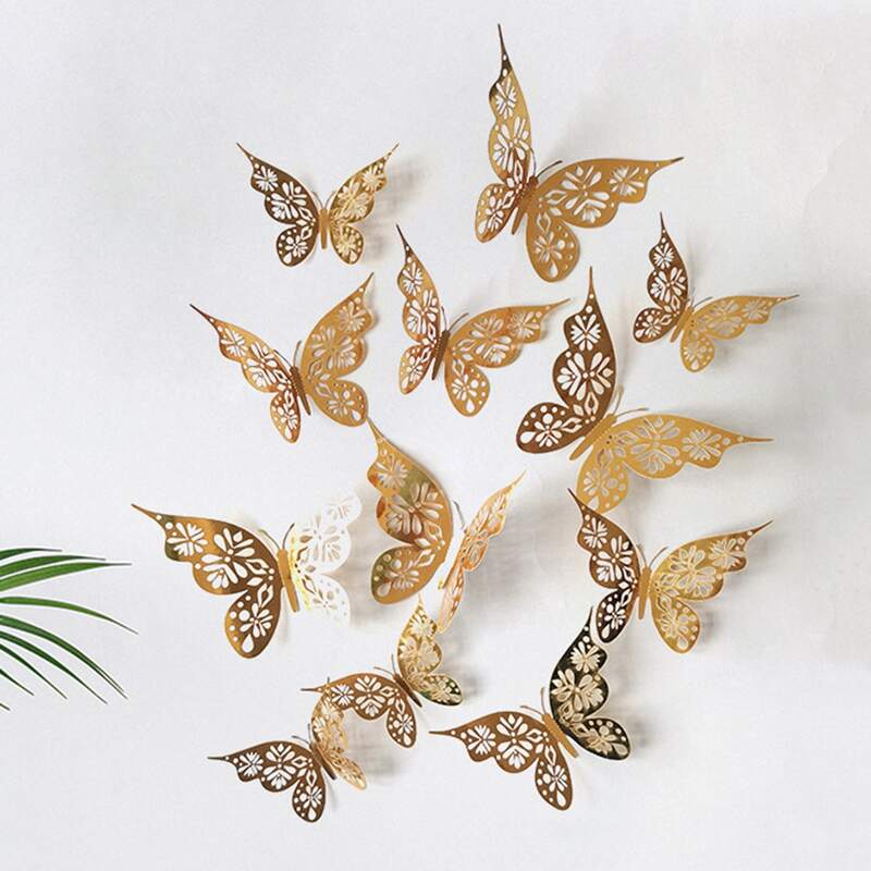 

12pcs Butterfly Wall Sticker, Gold