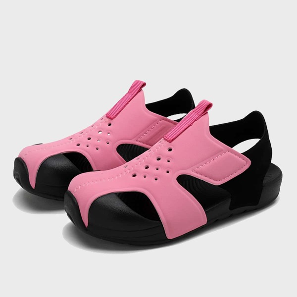 

Toddler Girls Hollow Out Velcro Strap Beach Sandals, Baby pink