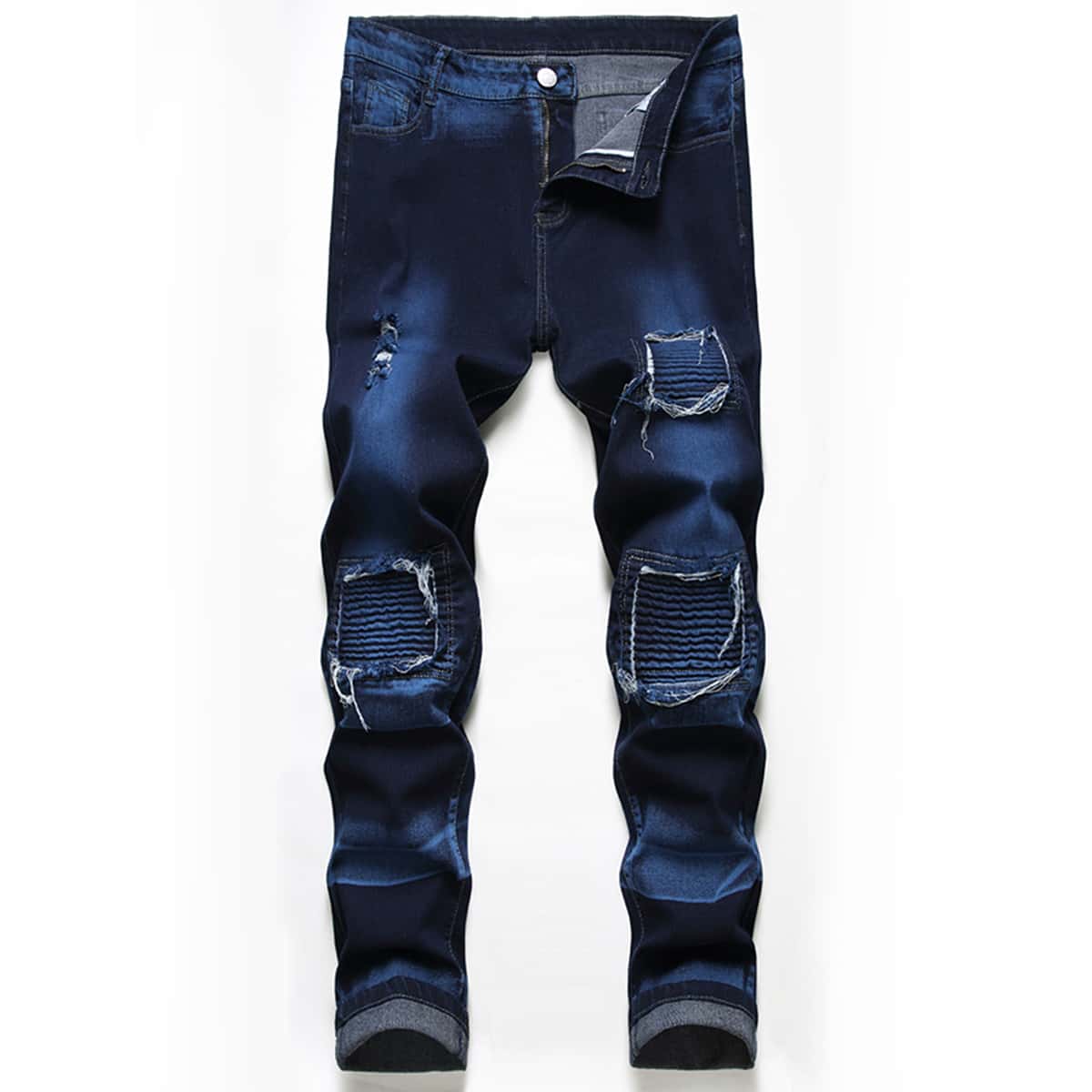 

Guys Washed Ribbed Knee Jeans, Dark wash