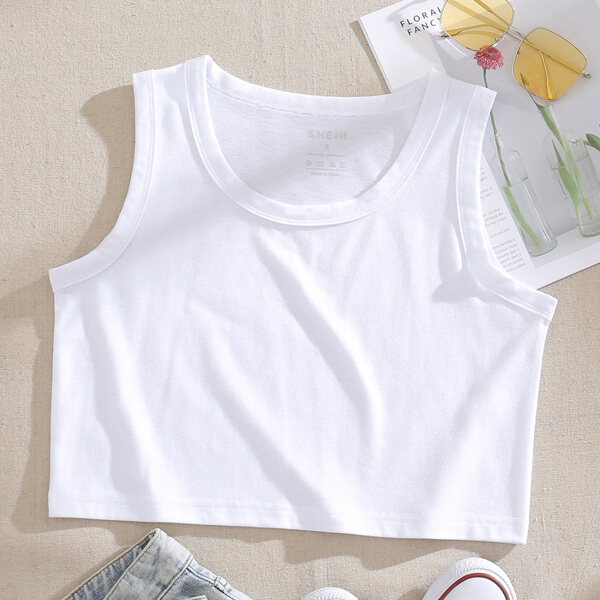 

Solid Crop Tank Top, White