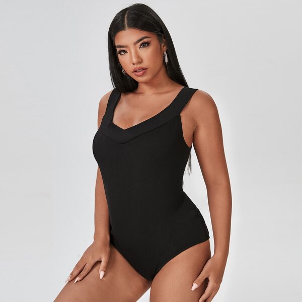 

Plus Solid Rib-knit Tank Bodysuit, Black