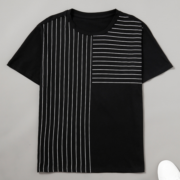 

Men Striped Crew Neck Tee, Black