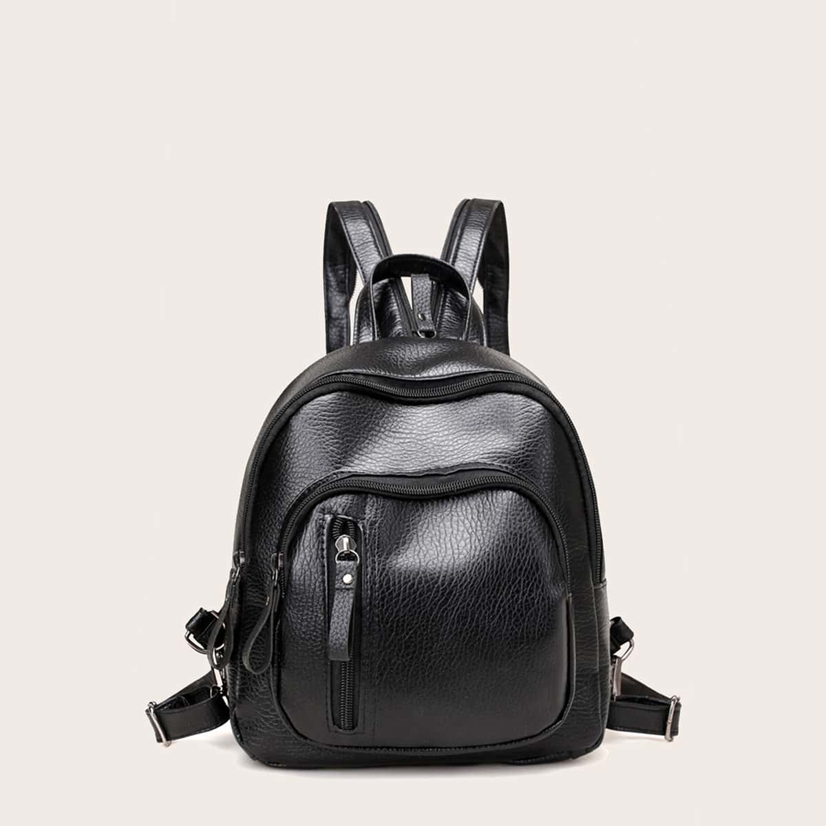 

Solid Zip Front Backpack, Black