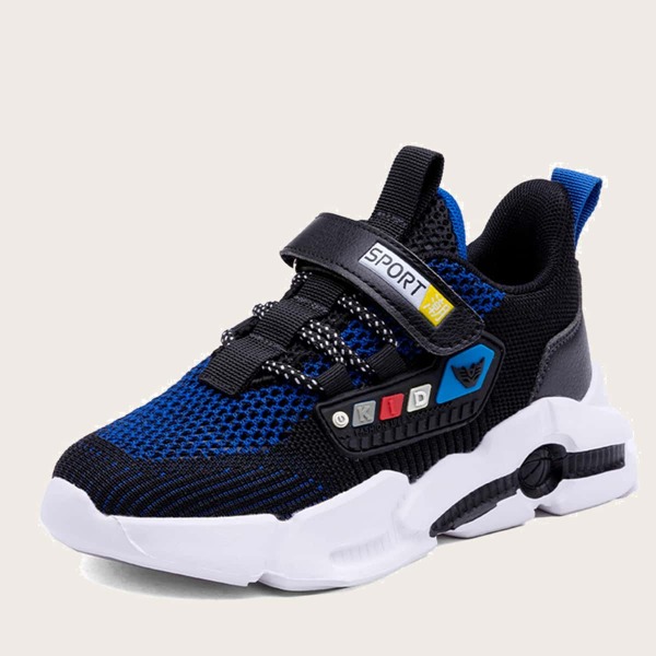 

Boys Knit Panel Velcro Strap Sneakers, Black