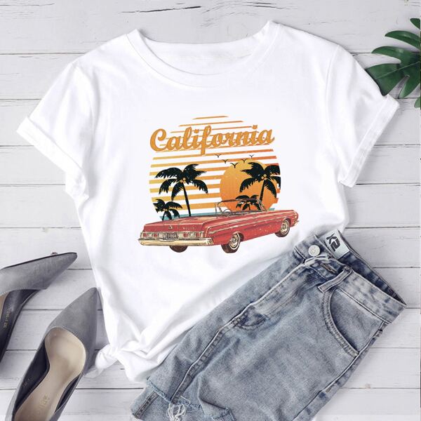 

Plus Tropical & Car Print Tee, Multicolor