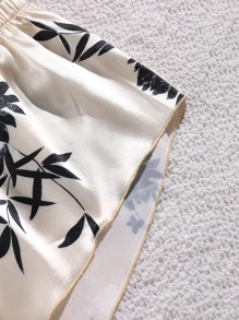 3pcs Floral Print Belted Satin Pajama Set - Multicolor - View 5