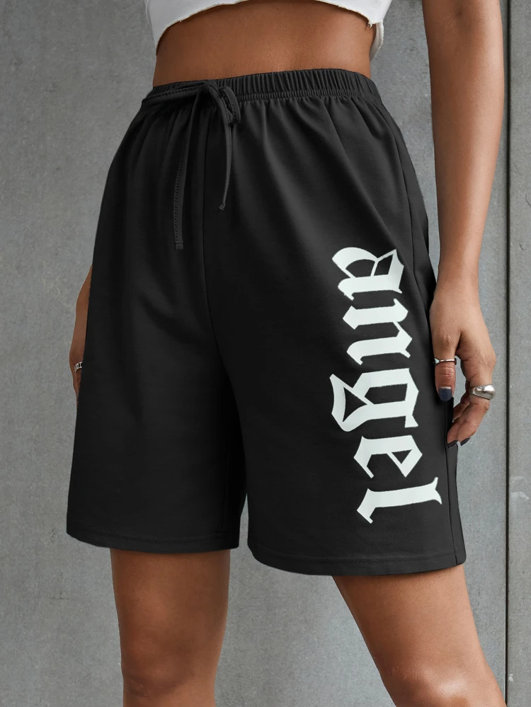 Letter Graphic Knot Waist Track Shorts