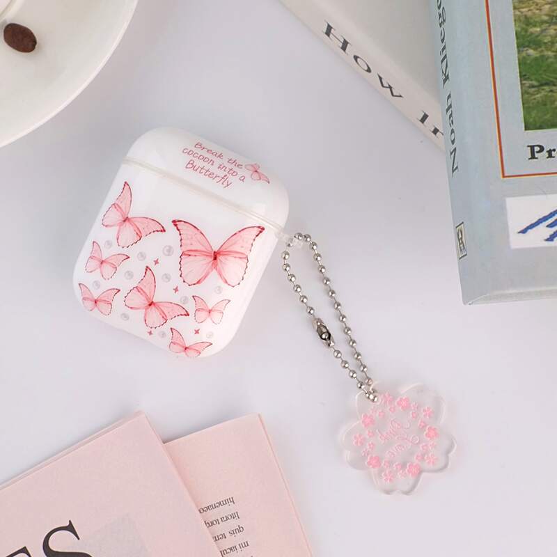 

Butterfly Pattern Airpods Case, Pink