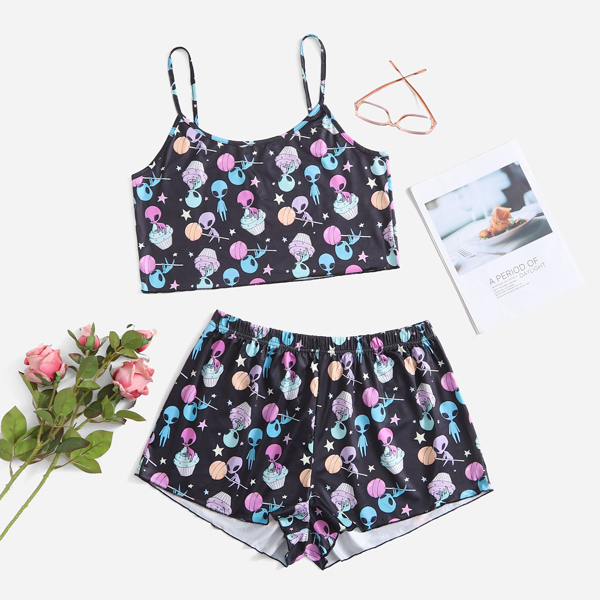 

Plus Alien Print Pajama Set, Multicolor