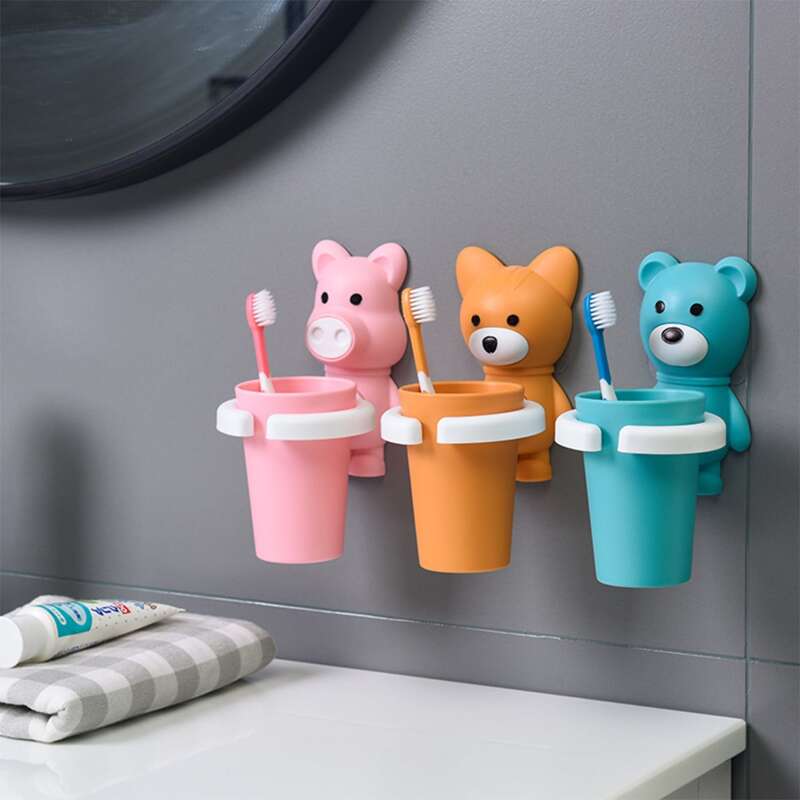 

1pc Random Cartoon Wall Mounted Toothbrush Cup Holder, Multicolor