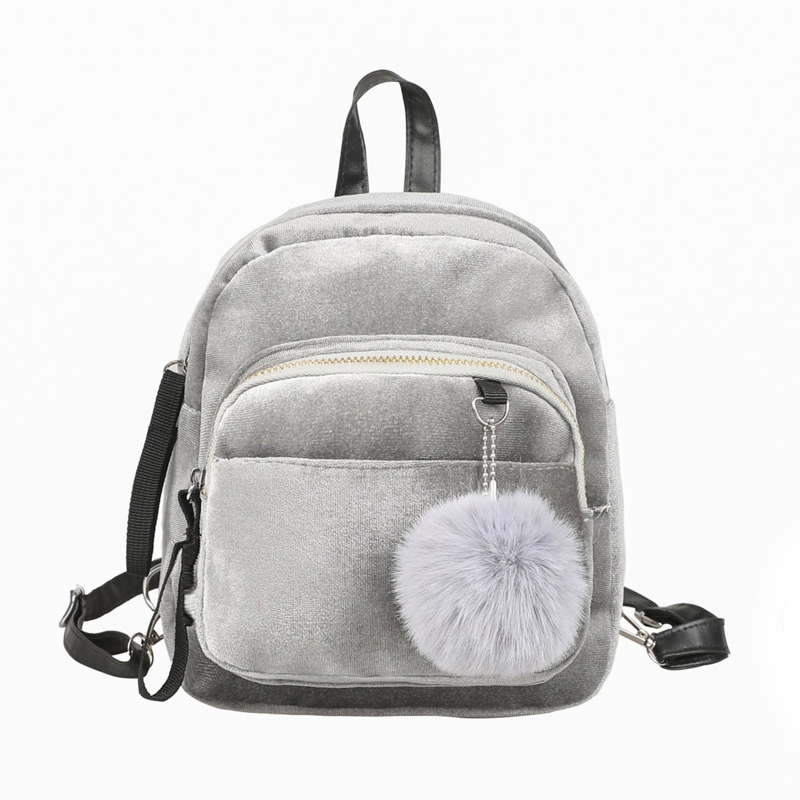 

Pom Pom Decor Backpack, Light grey