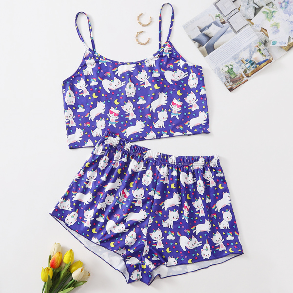 

Plus Cartoon Graphic Pajama Set, Multicolor