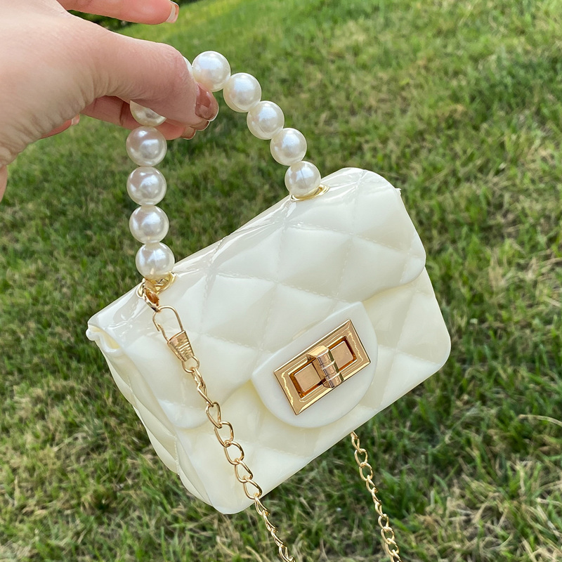 

Faux Pearl Beaded Satchel Bag, White