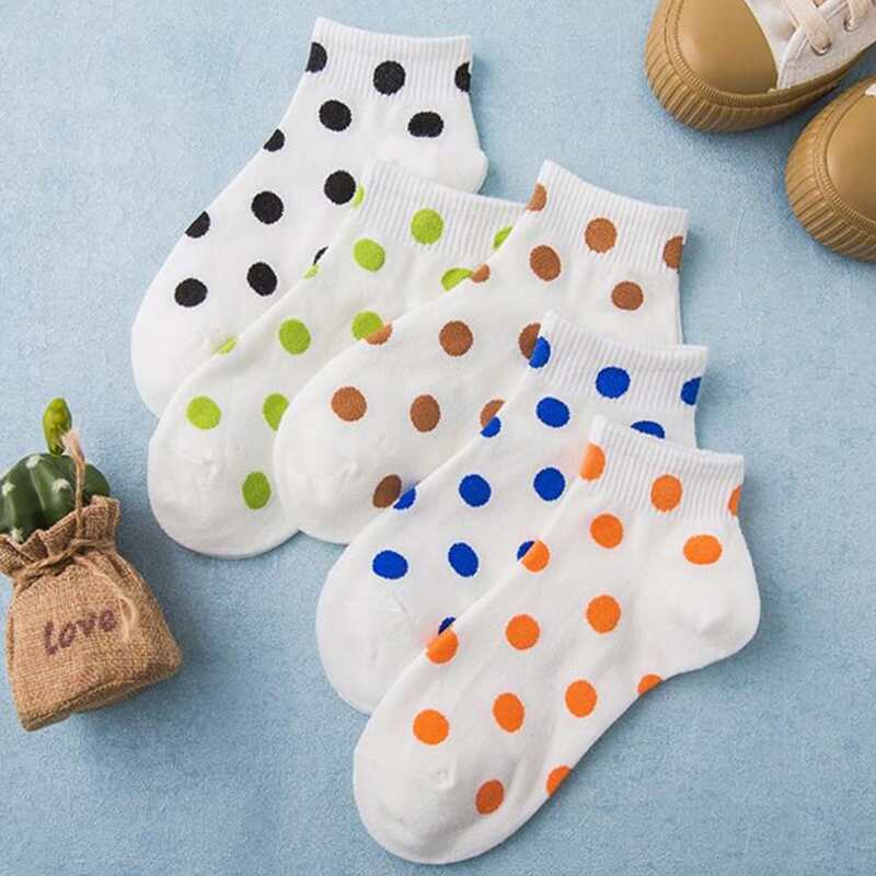 

5pairs Polka Dot Ankle Socks, Multicolor