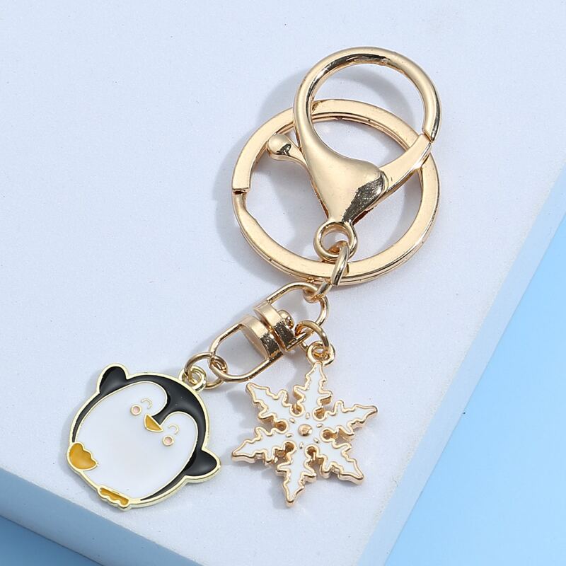 

Penguin & Snowflake Charm Keychain, Gold
