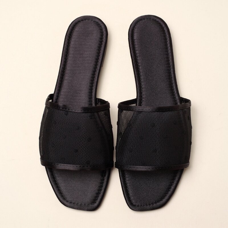 

Polka Dot Slide Sandals, Black