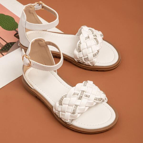 

Toddler Girls Rhinestone Decor Strappy Sandals, White