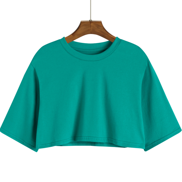 

Drop Shoulder Solid Crop Tee, Green