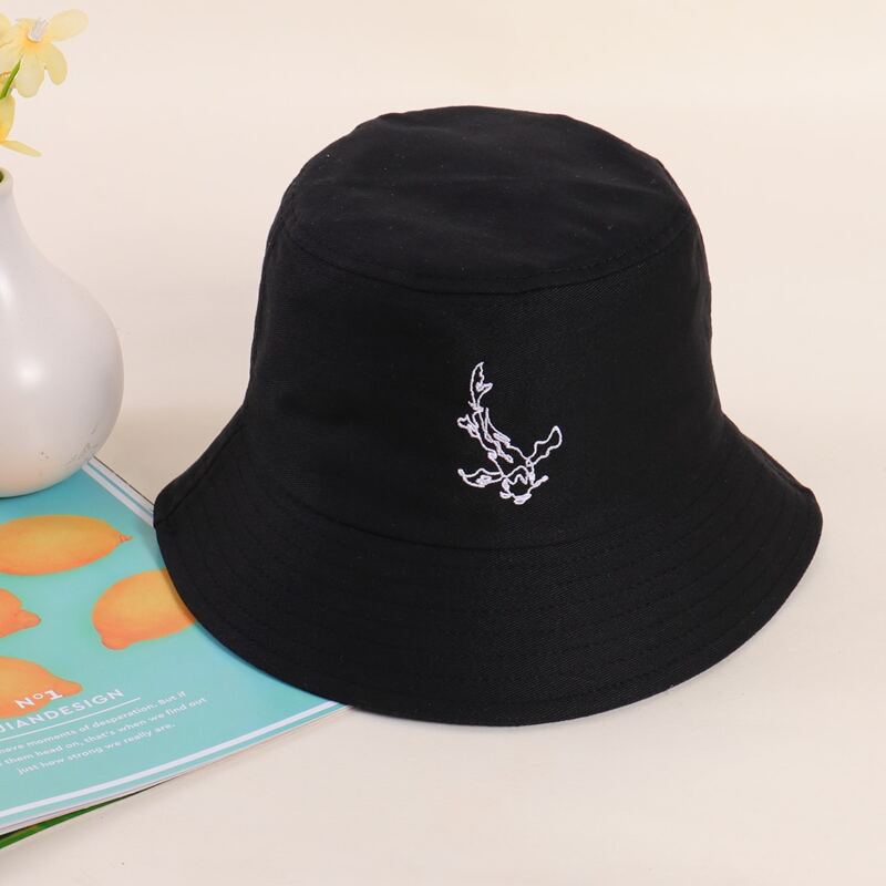 

Fish Embroidery Bucket Hat, Black
