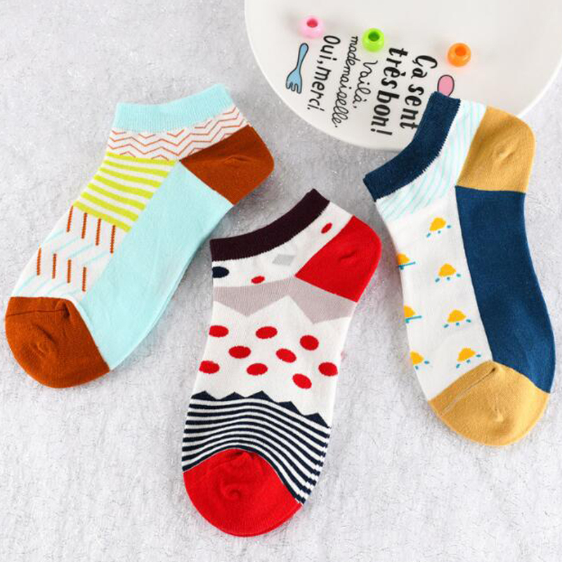 

3pairs Polka Dot & Striped Ankle Socks, Multicolor