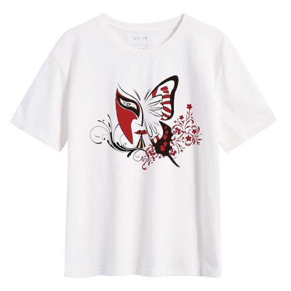 

Butterfly And Flower Print Tee, White