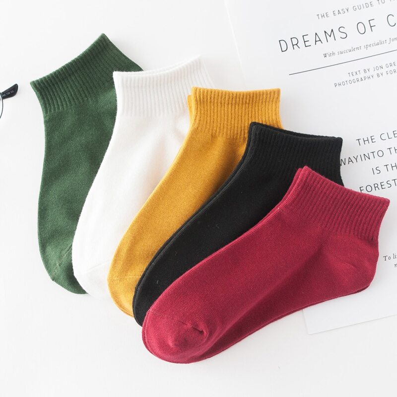 

5pairs Plain Ankle Socks, Multicolor
