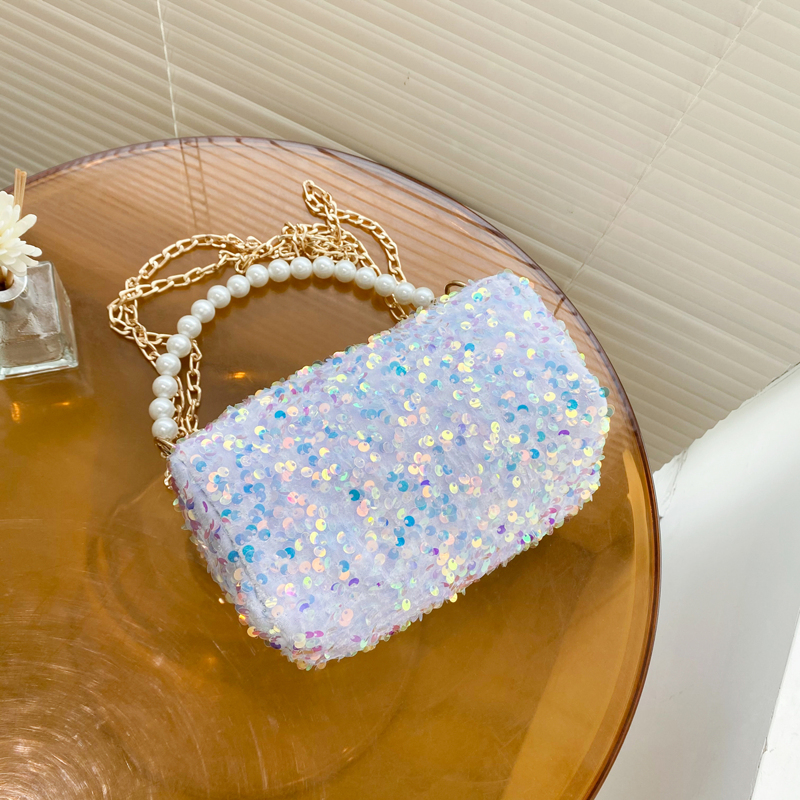 

Pearl & Sequin Decor Chain Bag, White