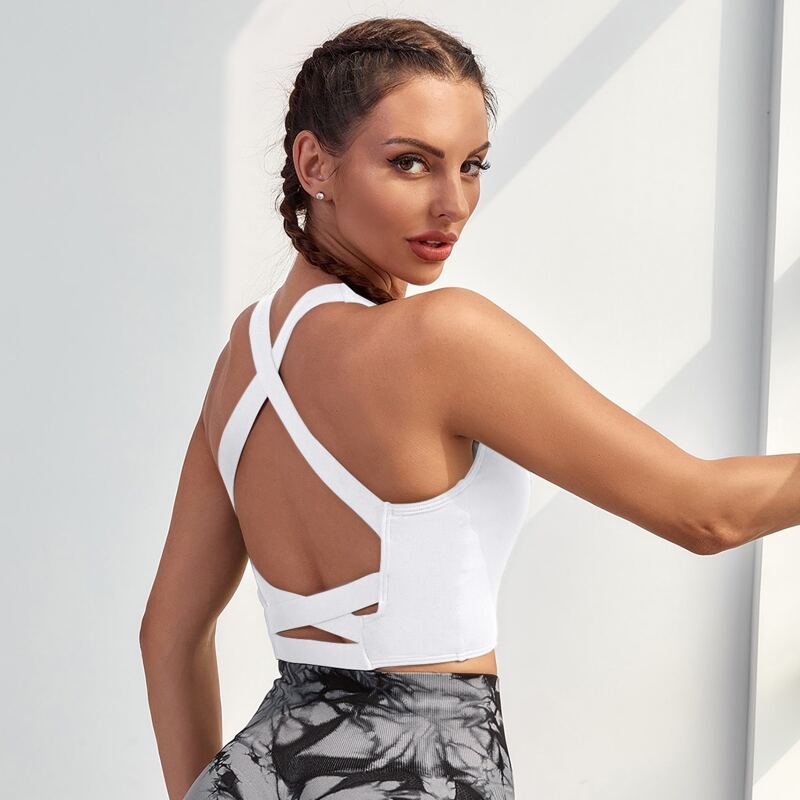 

Medium Support Criss Cross Back Sports Bra, White
