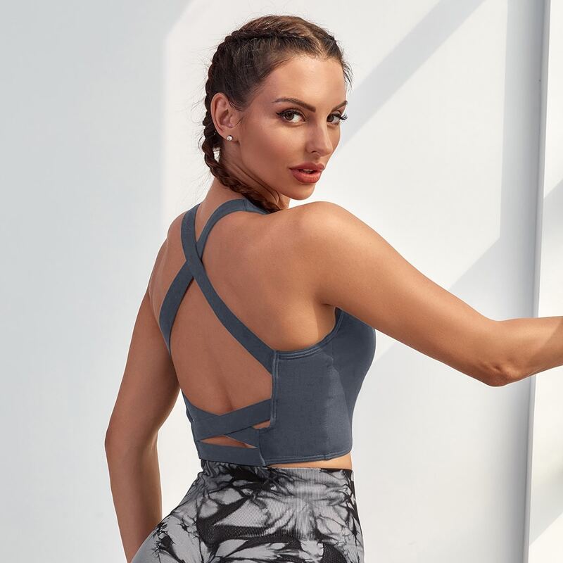 

Medium Support Criss Cross Back Sports Bra, Dark grey