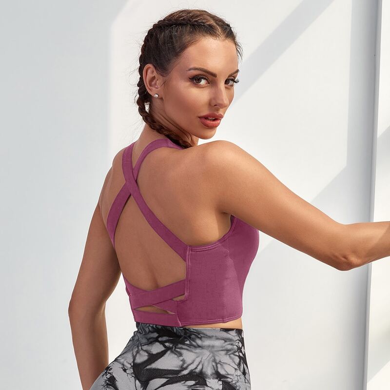 

Medium Support Criss Cross Back Sports Bra, Purple