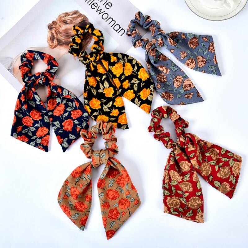 

1pc Random Flower Pattern Scrunchie Scarf, Multicolor
