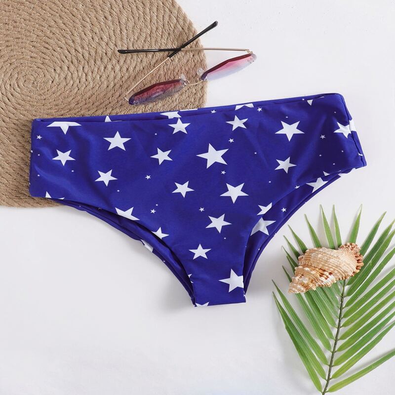 

Star Random Print High Waisted Bikini Panty, Blue and white