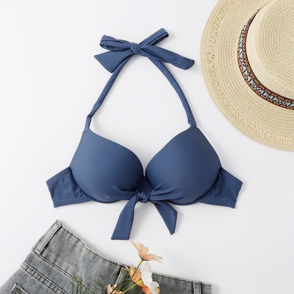 

Knot Front Push Up Bikini Top, Dusty blue