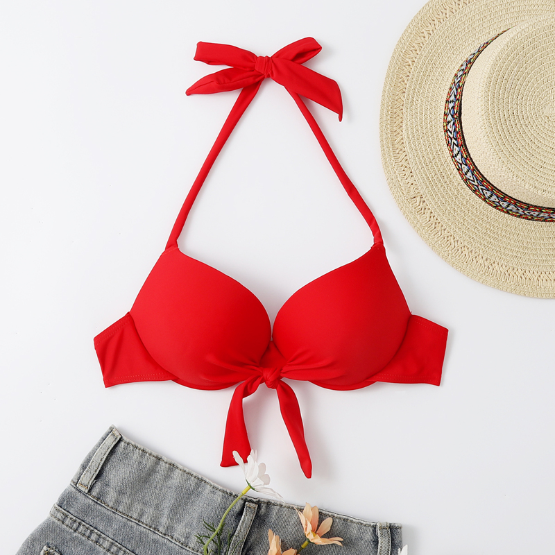 

Knot Front Push Up Bikini Top, Red