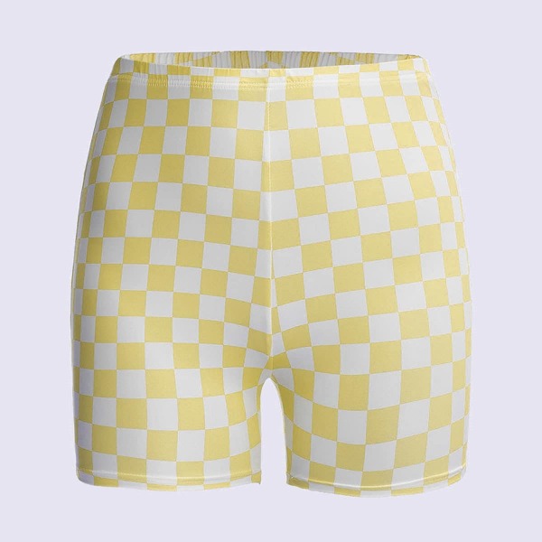 

Plus Checkered Plaid Biker Shorts, Yellow