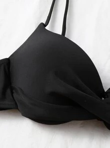 Plain Push Up High Cut Bikini, For Summer Beach Vacation - Black - View 4