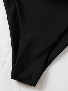 Plain Push Up High Cut Bikini, For Summer Beach Vacation - Black - View 5