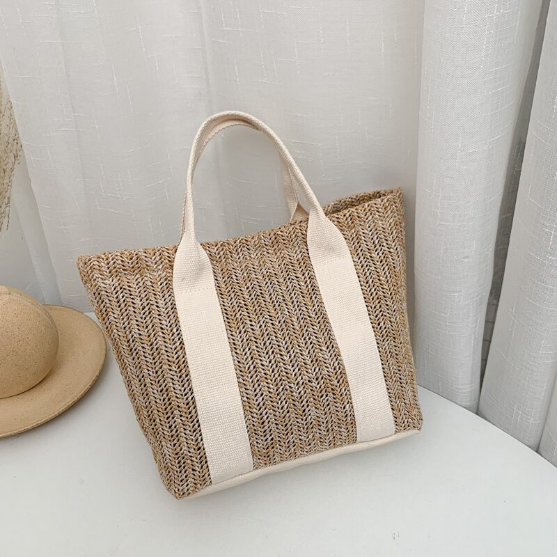 

Minimalist Straw Large Capacity Tote Bag, White