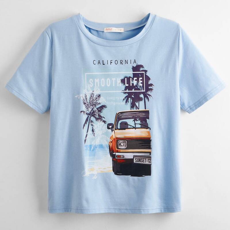 

Letter Tropical Graphic Tee, Baby blue