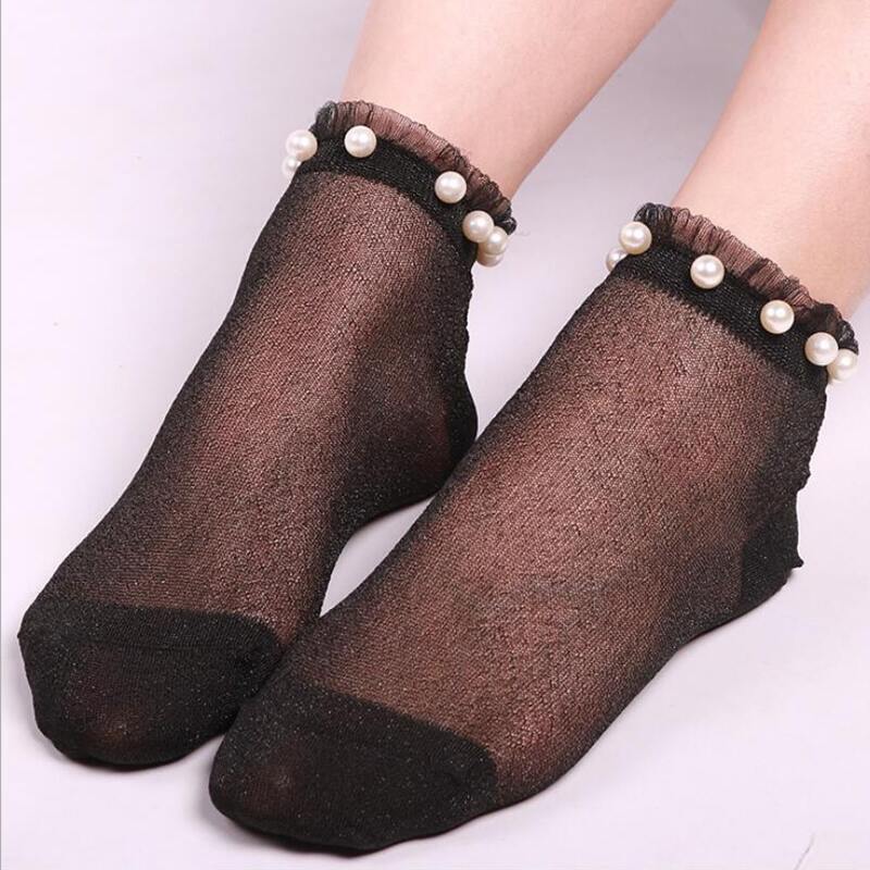 

Faux Pearl Decor Ankle Socks, Black