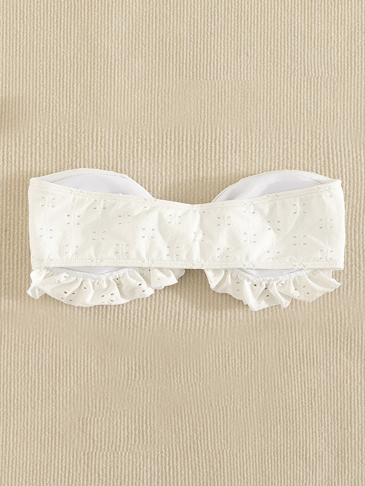 網眼刺繡前打結抹胸比基尼上衣 - 白色 - 查看 2