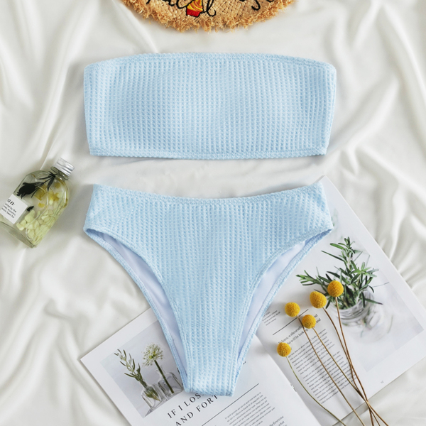 

Solid Bandeau Bikini Swimsuit, Baby blue