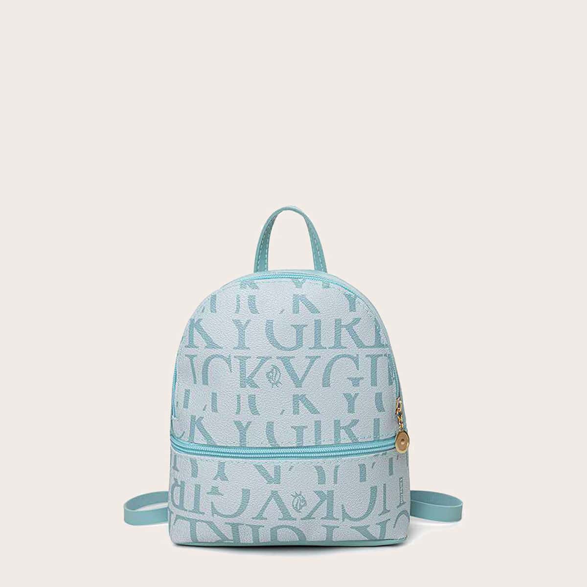 

Letter Graphic Zip Backpack, Baby blue