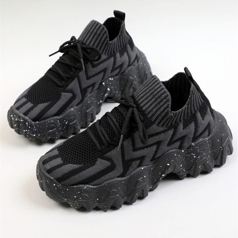 

Lace-up Front Chunky Sneakers, Black