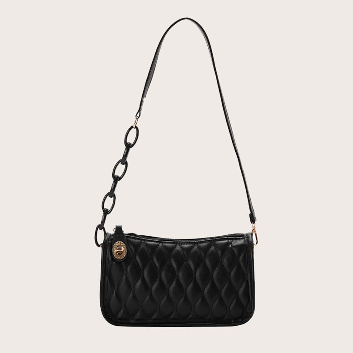 

Quilted Chain Shoulder Bag, Black