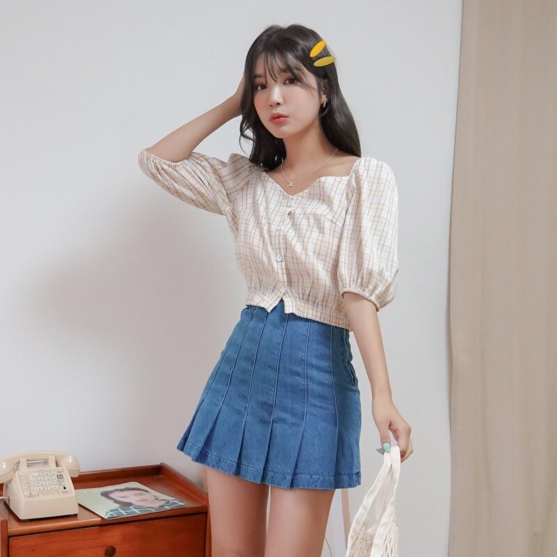 

Plaid Button Up Backless Blouse, Multicolor