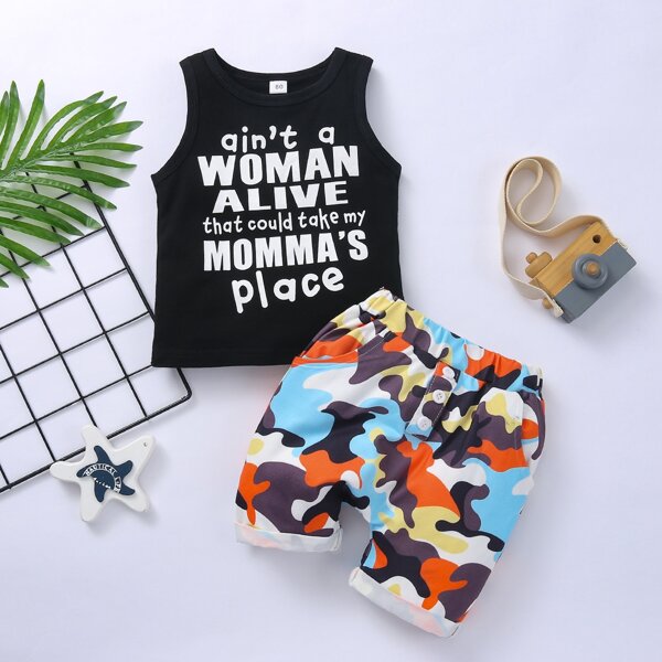 

Baby Boy Slogan Graphic Tank Top & Camo Shorts, Multicolor