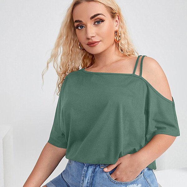 

Plus Asymmetrical Neck Solid Tee, Mint green