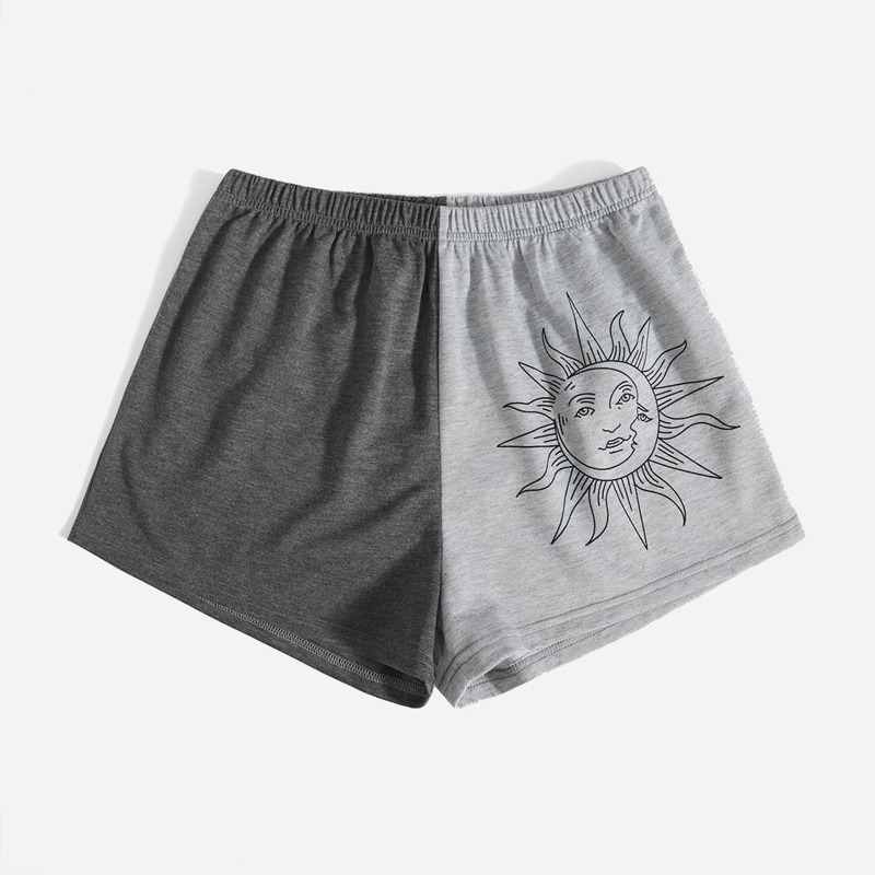 

Sun & Moon Graphic Two Tone Shorts, Multicolor