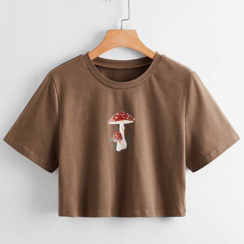 

Mushroom Graphic Crop Tee, Mocha brown